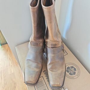 Womens Frye Brown Harness Leather Western Boots